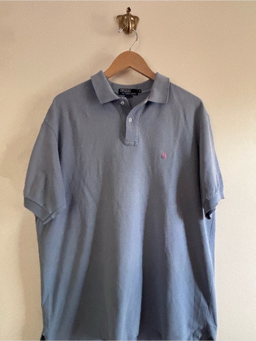 Vintage Polo Ralph Lauren Pale Blue Polo Pink Pony Made in USA size XL Preppy
